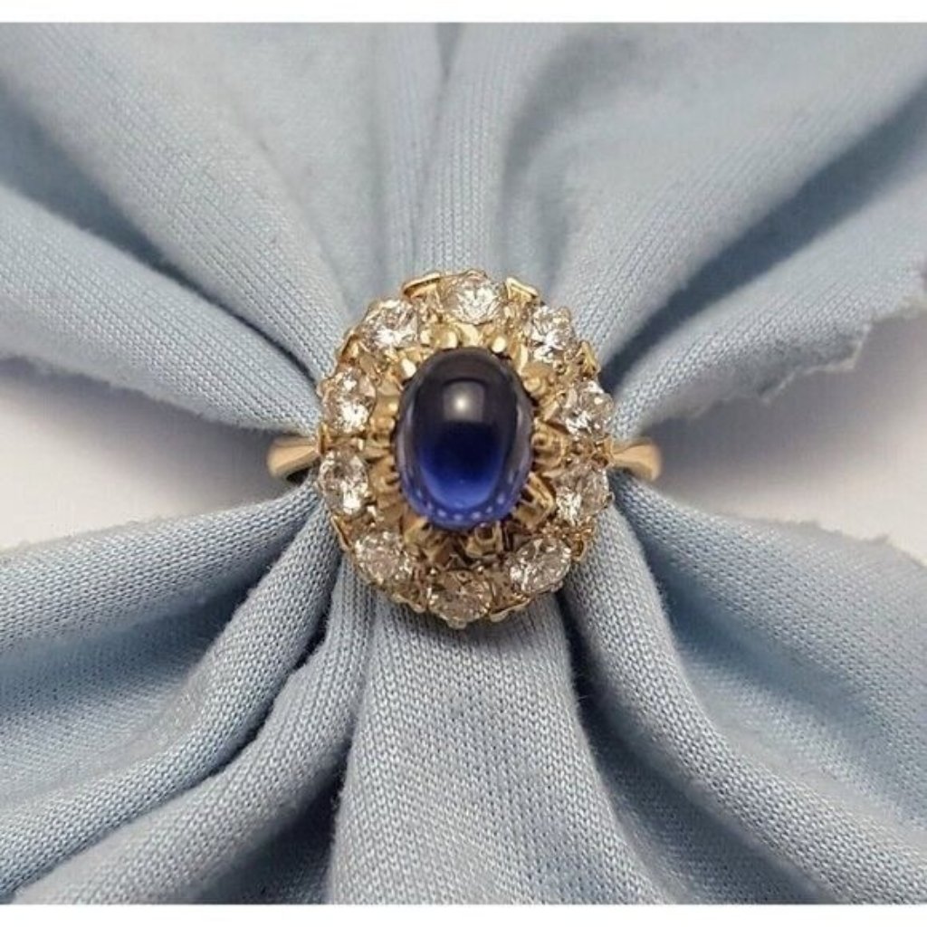 Vintage 14k Karat Solid Two Tone Multi Color Gold Sapphire  Diamond Ring